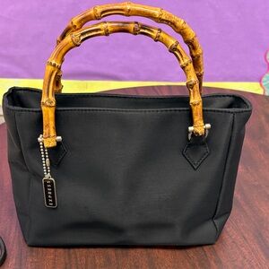 Express Black Satchel with Bamboo Handles